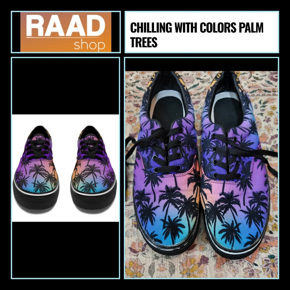 RAAD Palm Tree Canvas Shoes | Size 10.5 | Neon Sunset Black Palm Shadow Sil…